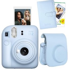 Assess Store Mini 12 Mavi Fotoğraf Makinesi-20'li Film-Laporta Albüm ve Deri Kılıf Seti