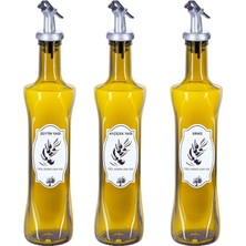 Assess Store 3 Adet Cam Yağdanlık, Zeytin Yağı, Ayçiçek Yağı ve Sirke Etiketli, 3 Adet Tıpalı