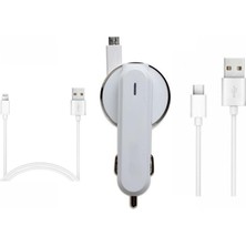 Assess Store Pdateknoloji 3.1A 15WATT Araç Şarj Aleti Micro USB Kırılmaz Kablo + Lightning ile Uyumlu Kablo Hediyeli + Type-C Kablo Hediyeli (Tüm Telefon Girişlerine Uyumludur)