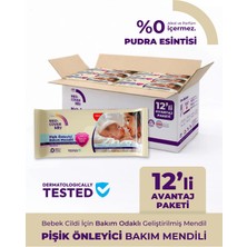 Med-Cover Baby Pişik Önleyici Bakım Mendili – Pudra Esintisi  / 50'li x 12 Avantaj Paketi