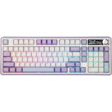 Assess Store Ajazz AK980 Ekranlı Mekanik Klavye Rgb, Tam Boy Hot-Swap 3 Modlu 8000 Mah Batarya Oyun Klavyesi, Bluetooth /2.4g Kablosuz/type-C Kablolu Mor/ Switch