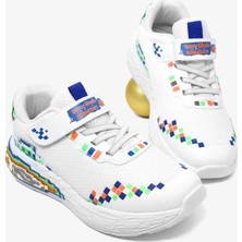 Tonny Black Çocuk Unisex Beyaz Rahat Kalıp Nefes Alabilen Cırtlı Işıklı Sneaker