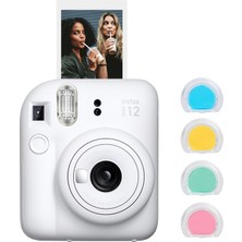 Assess Store Mini 12 Beyaz Fotoğraf Makinesi ve 4'lü Renkli Lens Seti