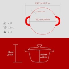 Assess Store Döküm Yuvarlak Tencere Döküm Demir Kapak New Serisi Çap 22CM. Kırmızı