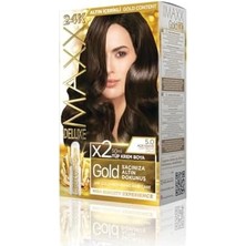 Assess Store Maxx Deluxe Serisi 24K Altın Parçacıklı Serum ile 1 Kutu 2 x 50 ml ve Geliştiriciler Saç Boyası (Açık Kahve 5.0)