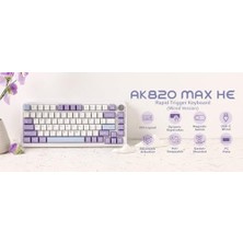 Assess Store Ajazz AK820 Max He Hall Effect Manyetik Switch Kablolu Oyun Klavyesi 8000Hz Mor Beyaz