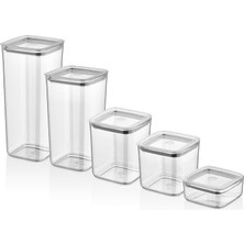 Assess Store Kare Saklama Kabı, 5'li Set (1700 ML+1200 ML+1000ML+700ML+350 Ml)