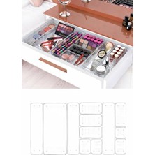 Assess Store 12 Li Çekmece Içi Düzenleyici Organizer Seti, Modüler Tasarım, Şeffaf Plastik, Makyaj Banyo Takı Organizeri (12 Li Set)