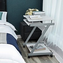 Assess Store Vasagle Çalışma Masası, 4 Tekerlekli Bilgisayar Masası, Pc Masası, Pürüzsüz Klavye Uzatma, Kolay Montaj, Yerden Tasarruf Sağlayan Z-Şekilli Pc Masası, Beyaz, LCD811W, 60 x 48 x 73 cm