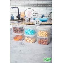 Assess Store Erzak Saklama Kabı Sızdırmaz Kapak 6'lı Set Şeffaf -(Ölçü Kabı Hediyeli)