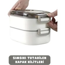 Assess Store Bento 1000ML Lunchbox Çift Katlı 3 Bölmeli Çelik Sefer Tası Yemek Kutusu (Pembe)