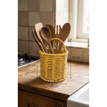 Assess Store Buffer Yuvarlak Hasır Dokulu Plastik Kaşıklık ve Çatallık, Askılı Çok Amaçlı Mutfak Organizeri, 10X14 cm