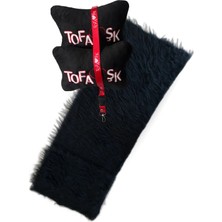 Tusba Market Tofaş Torpido Üstü Uzun Tüylü Siyah Peluş Örtü & Araç Boyun Yastığı & Oto Aksesuar