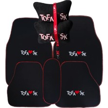 Tusba Market Tofaş 5 Parça Nakışlı Siyah Oto Halı Paspas & Araç Seyahat Boyun Yastığı & Oto Ayna Askısı