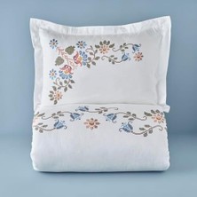 Assess Store Çiçek DESENLI%100 Pamuk Nevresim Seti, Beyaz, Tek Kişilik (Nevresim: 160X220 cm / 1 Adet Yastık Kılıfı: 50X70 Cm)