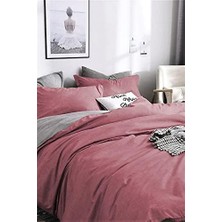 Assess Store Çift Kişilik Çift Taraflı Nevresim Takımı -Düz Battal Çarşaflı -Gül Kurusu/gri