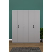 Asra Trend Lüks 5 Kapaklı Gardırop %100 MDF Askılı Çok Amaçlı Düzenleyici Elbise Dolabı G-09