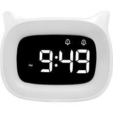 Assess Store Çok Şirin Kedi Masaüstü Saat Şarjlı LED Işıklı Sevimli Saat Sarı