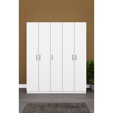 Asra Trend Lüks 5 Kapaklı Gardırop %100 MDF Askılı Çok Amaçlı Düzenleyici Elbise Dolabı G-09