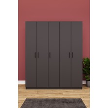 Asra Trend Lüks 5 Kapaklı Gardırop %100 MDF Askılı Çok Amaçlı Düzenleyici Elbise Dolabı G-09