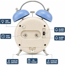 Assess Store Retro Çalar Saat Işıklı Analog Masa Saati Dekoratif Komodin Saati Kapaklı 15X10 Mavi