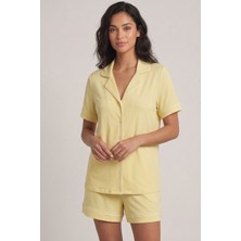 Jaya Viskon Biyeli Kısa Şortlu Pijama Takımı / Sarı