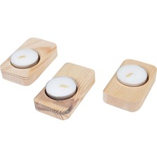 Assess Store Ahşap Ağaç Tealight Mumluk Dekoratif Mumluk Mum Standı 3'lü Set