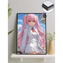 Assess Store (PSTER604) Pembe Saçlı Kızı Manga Çerçeveli Tablo - Çerçeveli Poster 21 x 30
