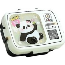 Assess Store Bento 820ML Lunchbox Sevimli Dostlar Tek Katlı 3 Bölmeli Paslanmaz Çelik Sefer Tası Yemek Kutusu (Beyaz)