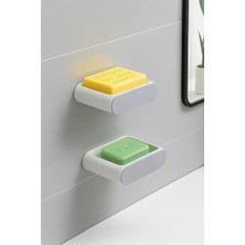 Assess Store Yapışkanlı Banyo Mutfak Sabunluk Süngerlik Seti, Beyaz, 2'li Set, Duvara Monte, 14.5x9.7x4 cm
