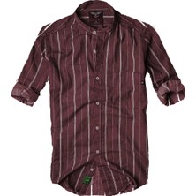 Alaska The Last Frontier Slim Fit %100 Pamuk Kumaş Hakim Yaka Uzun Kol Gömlek--bordo Çizgili--