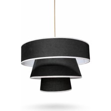 Assess Store Siyah Kumaş 3 Katlı Avize – Beyaz Şerit Detaylı Modern Sarkıt Lamba, Salon & Yemek Odası Için Şık Tavan Aydınlatması