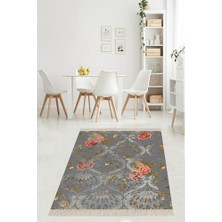 Assess Store Pelangi Kırmızı Gül Desenli Yapraklı Dijital Baskı Yıkanabilir Kaymaz Taban Güllü Salon Halı ve Yolluk, Gri-Kırmızı 100 x 150