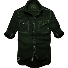 Gulf Bird Slim Fit Likralı Esnek Kumaş Çift Cep Kot Gömlek--haki Siyah--