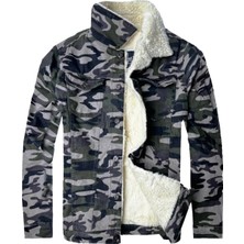 R.lion Slim Fit Kürklü Kot Mont Premium Denim--Koyu Kamuflaj--