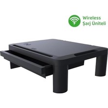 Assess Store Lome Premium Monitör Yükseltici, Yükseklik Ayarlanabilir, Çekmeceli, Wifi Şarj Üniteli