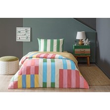 Assess Store Taç Taffy ÇIZGILI%100 Pamuk Nevresim Takımı, Pembe, Tek Kişilik (Nevresim: 160X220 Cm/lastikli Çarşaf: 100X200 cm / 1 Adet Yastık Kılıfı: 50X70 Cm)