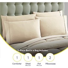 Assess Store 7 Parça Yorgan Seti Çanta Düz Renk Tüm Sezon Yumuşak Aşağı Alternatif Battaniye ve Lüks Mikrofiber Yatak Çarşafları, Bej, Ikiz Xl