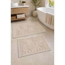 Hig Store Iskandinav Dokuma Pamuklu Bukle Kaymaz Taban Yıkanabilir Banyo Paspas Seti 40*60/50*80 cm 2 Adet