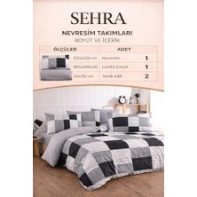 Assess Store Lüks%80 Pamuklu Çift Kişilik Nevresim Takımı Seti Yorgan Kılıfı Siyah Gri Beyaz Kareli Desen 200X220 cm + Lastikli Battal Boy Çarşaf 180X200X30 cm +2 Yastık Kılıflı 50X70 cm