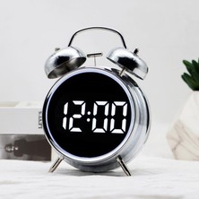 Assess Store LED Ekranlı Analog Alarmlı Masa Saati Çalar Saat Pil Dereceli Çift Alarmlı Dijital Saat Gümüş