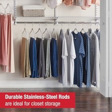 Assess Store Configurations Deluxe Dolap Kiti, Beyaz, 4-8 Ft., Genişletilebilir Raf ve Teleskopik Çubuklu Tel Raf Kiti, Özel Dolap Düzenleme Sistemi, Kolay Kurulum