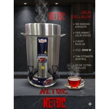 Netoc Vatan Elektrikli Çay Semaveri 160 Bardak Kapasiteli Çaycı Çelik Çift Musluklu