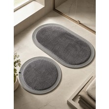 Melena Carpet Premium Kaymaz Taban Peluş Banyo Paspası Seti Jüt Kenar Detaylı 2’li Oval Yuvarlak 100X60 60X60