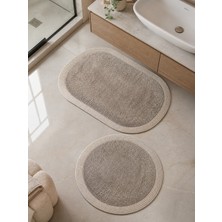 Melena Carpet Modern Jüt Halat Çerçeveli Peluş Banyo Halı Seti Kaymaz Taban 2’li 100X60-60X60 (Daire)