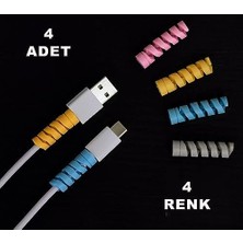 Daisy Home Happy 4 Adet Spiral Esnek Silikon Kablo Koruyucu - Micro USB ve Type-C ve Diğer Tüm Kablolar Için Uygun Kablo Koruyucu 4 Farklı Renk