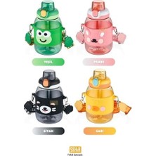 Daisy Home 600ML Sevimli Hayvanlar Silikon Pipetli Kılıflı ve Askılı Polikarbon Çocuk Su Matarası (Yeşil Kurbağa)