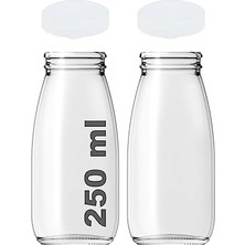 Daisy Home 250 ml Şeffaf Süt, Ayran, Limonata, Meşrubat Şişesi 250 cc Plastik Kapaklı Boş Cam Şişe 2 Adet