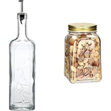 Daisy Home Homemade Metal Tıpalı Yağlık & Sirkelik, Şeffaf, 1 Litre + Metal Kapaklı Kavanoz, 1500CC