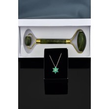 Daisy Home Papatya Silver 925 Ayar Gümüş Rose Kaplama Yeşil Opal Taşlı Çiçeği Kolye Taşı Yüz Masaj Aleti Hediye